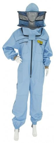 LYSON Imkeranzug mit Schleier, Bündchen an den Ärmeln und Beinen Imkeroverall Professionelle Imkerbekleidung mit abnehmbarem Hut, abnehmbarer Mütze Blau Grösse XS