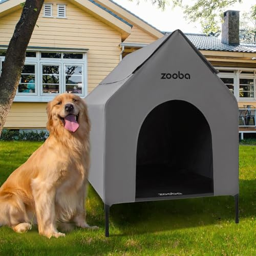 Zooba 36 Large Dog House for Large Dog Indoor or Outside, Weatherproof 600D PVC Outdoor, Featuring Breathable 2x1 Textilene Elevated Dog Bed, Easy Clean (Grey)