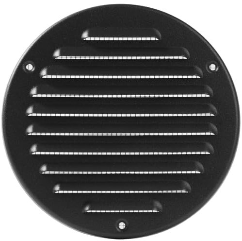 Vent Systems - Griglia di ventilazione rotonda in metallo nero da 12,7 cm (interno), registra deflettore di ventilazione, feritoia, rete integrata, HVAC, per bagno, casa, ufficio, cucina, 15,2 cm