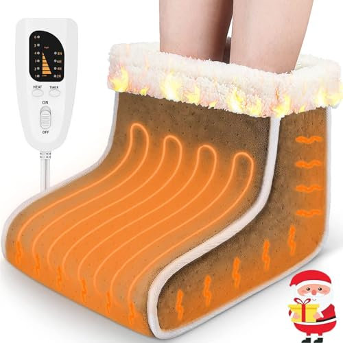 Electric Foot Warmer, Fast Heating Pad for Feet, Soft Heated Slippers for Men and Women, 6-Level Heating Foot Warmer, Washable, Heated Foot Warmer for Bed, Christmas, Home, Office, Safety