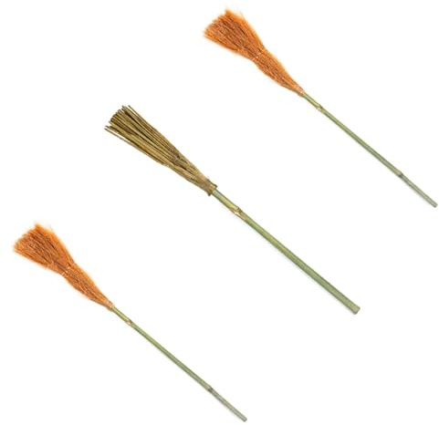 Acan Tradineur - Pack de 3 escobas de Bruja de Madera para jóvenes y Adultos, 1 Metro, complementos para Carnaval, Halloween, Celebraciones, 100 cm, Modelo Aleatorio