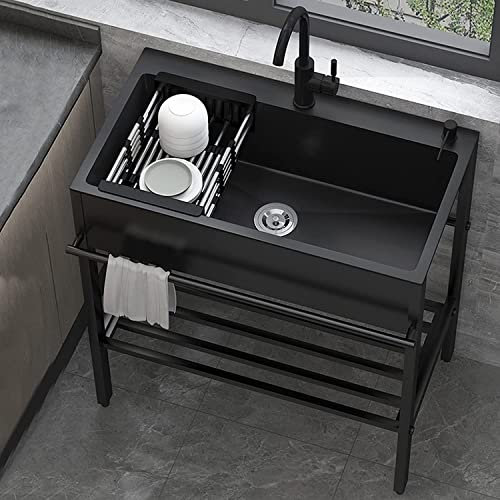 Spüle Home Küchenspülen Schwarze Allzweckspülen für eine Waschküche, freistehende gewerbliche Küchenspüle aus Edelstahl, Händewaschen 1 Fach mit Wasserhahn, für Garage,