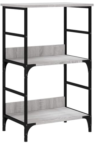 vidaXL Bücherregal, Bücherschrank mit 2 Fächern, Regal mit verstellbaren Beinen, Standregal Aktenregal für Wohnzimmer Büro, Grau Sonoma Holzwerkstoff