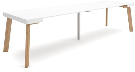 Skraut Home | Ausziehbarertisch | Multifunktionaler ausziehbarer | 300 | Für 14 Gäste | Hölzerne Beine | Moderner Stil | Weiß
