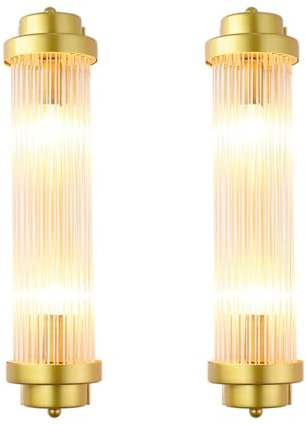 MODEBHD 2er-Pack Gold-Eisen-Streifen-Leuchte, europäische Luxus-Design-Wandleuchte, Säulen-Glas-Lampenschirm-Wandlaterne, für Wohnzimmer, Küche, Schlafzimmer, Bett, Wandleuchte E14