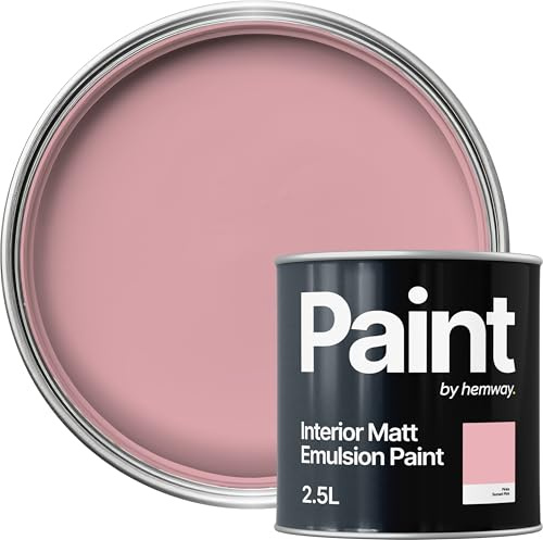 Hemway Sunset Pink Paint 2.5 L, Indoor Matt Finish, One Coat, Wall Paint, Acrylic & Water-Based Emulsion, Quick Dry & High Coverage for the Kitchen, Bathroom & Bedroom Walls & Ceiling