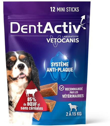 Vetocanis | Dentactiv | Stick Dentaire | Friandises pour Chien Gourmandes | Hygiène et Santé | Riche en Viande | 85% de Boeuf | Recommandé par Les Vétérinaires | Chien 2 à 15 kg