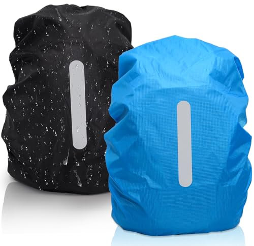 XIANGLONGY 2 Pièces Protection Sac À Dos Pluie avec Bandes Réfléchissantes (40-50L), Housse de Pluie Sac À Dos D'Extérieur, Housse Sac A Dos Impermeable pour La Randonnée, Le Vélo
