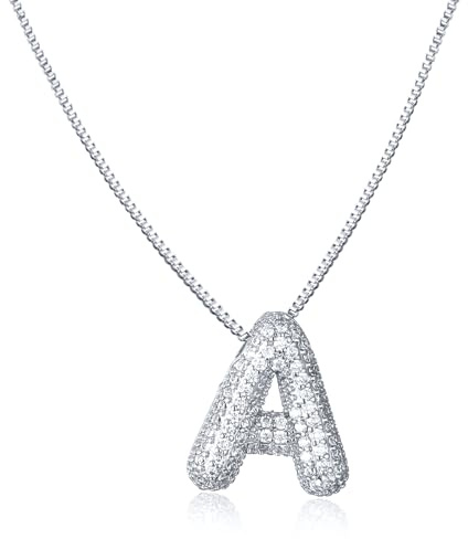 AFSTALR Damen bubble buchstaben kete Gold/Silber ice out Balon halskette mit initial Anhanger Blase Schmuck 45+5cm