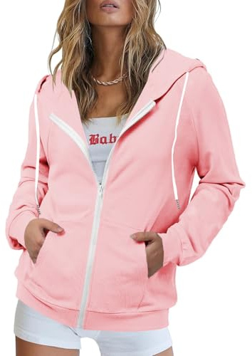 Eniloyal Sweatjacke Damen mit Kapuze Sweatshirt Jacke Kapuzenjacke Hoodie Reißverschluss Kapuzenpullover Full Zip Einfarbig Casual