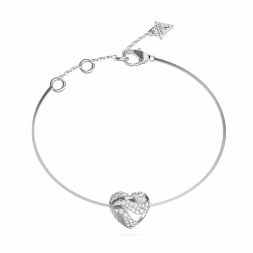 Guess Bracciale da Donna, Collezione in My Heart. Catena a Serpente Onde del Cuore brdi Materiale Acciaio Inox in colorazione Argento. Misura: S. La referenza è JUBB04502JWRHS