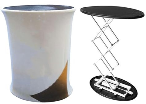 Messe Theke Empfangstheke Beleuchteter Messestand, Schnellhebe-Promotion-Thekentisch, Druckbanner-Display-Event-Schreibtisch, Elliptischer Rechteckiger Schwarzer Kunststoff-Schreibtisch(W40cm/15.7 x