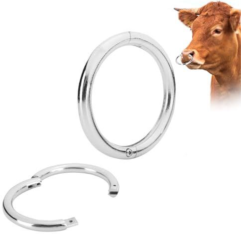 Beufee 2 Stück Bullen-Nasenringe, Metall-Bullen-Nasenringe, Nasenringe für Rinder, Kuh-Nasenzange, Vieh-Nasenringe, Bauernhof-Tier-Nasenklemme, Haltungszubehör