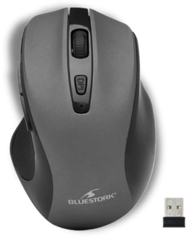 Bluestork M-WL-OFF75 - Souris sans Fil Double Connexion : Bluetooth & USB 2.4 Ghz - sans Fil Rechargeable, Ambidextre, Ergonomique - silencieuse pour PC/Mac – New (Grise)