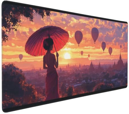 Gaming Mauspad XXL japanische Frau Mousepad 800x400x4mm Landschaft Verlängertes Mauspad Schreibtischauflage,Genähte Kanten Mauspad,Verbessert Präzision Geschwindigkeit Wasserdicht Geeignet Büro Decor