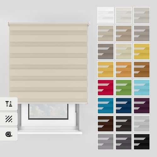 Estika Doppelrollo mit Bohren 105x220 cm Farbe: Creme Farben, Rollo Deckenmontage und Wandmontage Fenster rollos für innen, Jalousien Fenster, Tür Rollo