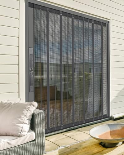 Puerta mosquitera retráctil personalizada de malla de aluminio a prueba de desgarros, puerta de acordeón con cerradura plisada para entrada de balcón y patio (58 x 80 pulgadas)