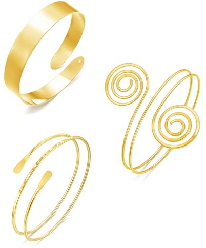 COLOYAN 3PCS Arm Cuff for Women Upper Arm Cuff Bangle Coil Armlet Gold Silver Adjustable Armband Arm Bracelet ArmBand Jewelry