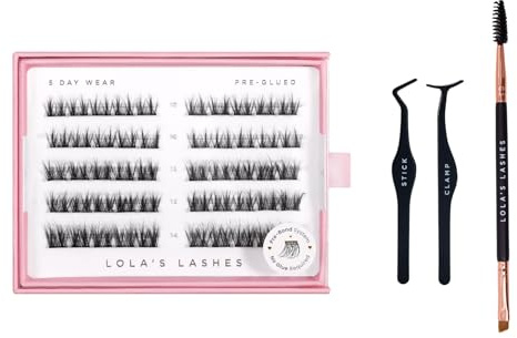 Lola's Lashes Vorgeklebte Wimpern, Soft Definition, 5-reihiges Starterset, vorgeklebte Wimpern, einfache Anwendung, Montagewerkzeuge enthalten, 5–10 Tage haltbar und wasserdicht, 10–14 mm