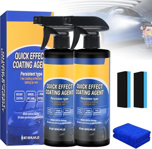 2pcs Advanced Quick Ceramic Coating Spray, 120ml Quick Effect Coating Agent, Car Scratch Wax Polish Spray Waterless Wash,Oil Film Emulsion Glass Cleaner with Towel KIT