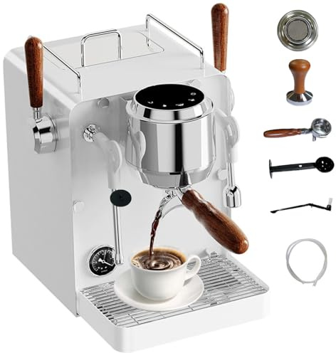 Water Storage,Espresso Machine 1350W, 0.8L Automatic Coffee Maker with Independent Hot Water Port and Solid Wood Handle, Compact Espresso Maker for Home and Office Use