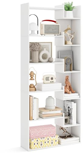GOPLUS Librería de Madera de 6 Niveles, Estantería Alta con Sistema Antivuelco, Separador de Ambientes Independiente, Soporte de Exhibición para Dormitorio y Oficina (Blanco)
