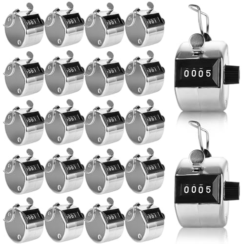 LDHHYH 20 Pack Clicker Counter, Metal Hand Tally Counter Clicker, 4 Digit Mechanical Palm Pitch Counter Clicker for Counting Numbers Golf Sports Events Office Stadium