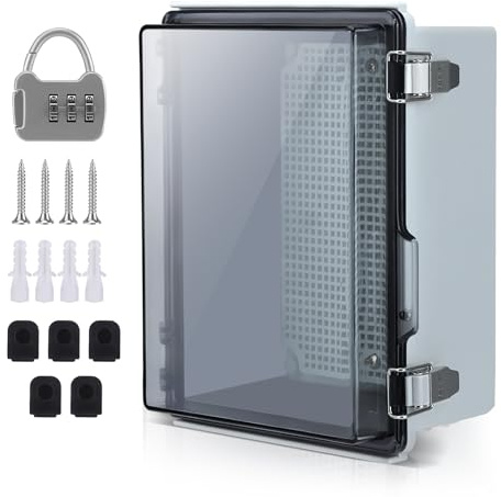 Anschlussdose Wasserdicht IP65, Aufputz Verteilerkasten, Wasserdichte Kabelbox,Transparent Outdoor Control Cabinet with Wall Mounting Accessories and Lock (230 x 165 x 120 mm)