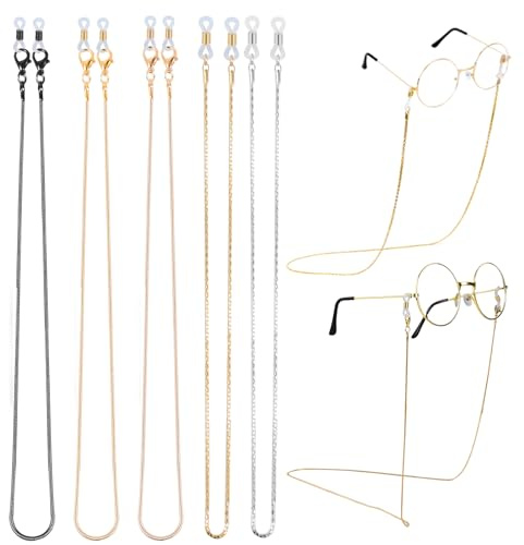 YuZhou 5Pcs Glasses Chain Sunglasses Chain Gold Silver Black Eyeglass Chains Long Strap Beaded Spectacles Cord Lanyard Strap Glasses String Eyewear Reading Retainer for Men Women