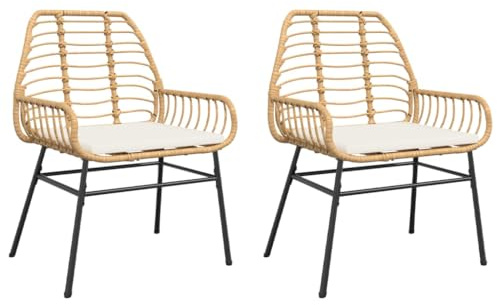 PTUGUOF 2er Set Poly Rattan Gartenstühle mit Kissen, PE Rattan Sessel mit Armlehnen, braun, bis 110 kg belastbar