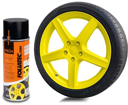 Foliatec Sprühfolie Auto Felgenfolie Sprüh Lack Spraydose Abziehbar, Gute Deckkraft, gelb glänzend, 1x 400ml