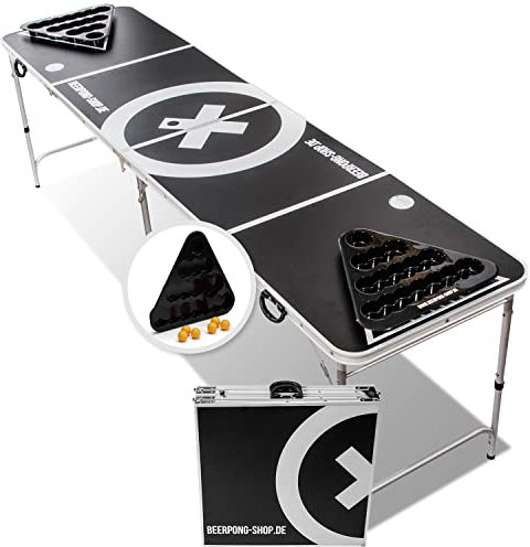 Beercup Bierpong Tische, Beer Pong Set für Partyspiele, Beerpong Tisch Klappbar & Höhenverstellbar, Beer Pong Tisch mit Bierpong Red Cups-Becherhalter, Bierpong Tisch Wasserfest, Bierpongtisch