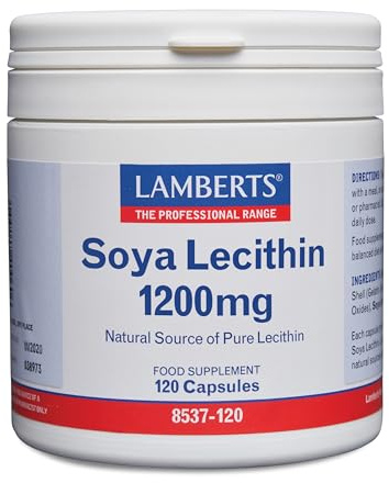 Lamberts Lecitina de Soja 1200 mg | Fuente Natural de Fosfatidilcolina y Colina | Con Fosfatidilinositol | 120 Cápsulas | Calidad Farmacéutica GMP