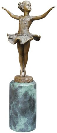 Antike Fundgrube Bronze Figur kleine Ballerina auf Marmorsockel | Tänzerin Mädchen Skulptur | H: 32 cm | (5657)