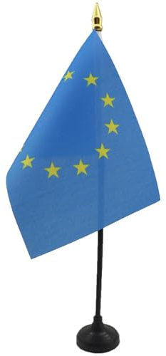 AZ FLAG - Europe Table Flag 4'' x 6'' - European Union Mini Desk Flag 100% Polyester 15 x 10 cm - Office Mini Banner with 10'' Pole - Golden Spear