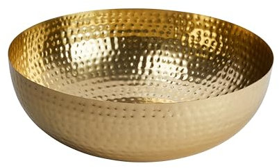 Creative Co-Op Round Hammered Metal Bowl, Gold Finish, 14