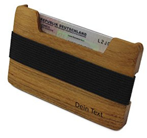 Personalisiertes Kreditkartenetui aus Holz mit Ihrem Schriftzug | Portemonnaie mit Geldklammer | Geldscheinklammer und Kartenetui | Unikat - Original von WOODBI® (Akazie mit Logo)