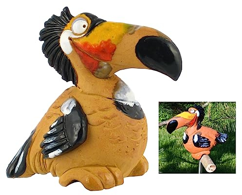 Midene Gartenstecker Keramik Handgefertigt - Gartendeko für Draußen Wetterfest - Garten Deko Keramik - Gartenfiguren & Gartenstatuen - Tukan