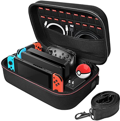 Deruitu Deluxe Tasche für Nintendo Switch/ Switch OLED, Harte Hülle Tragetasche Reise Portable Schutz für Nintendo Switch Konsolle, Switch Dock,HDMI Kabel,Netzteil,18 Kartenfächer,Zubehör Etc