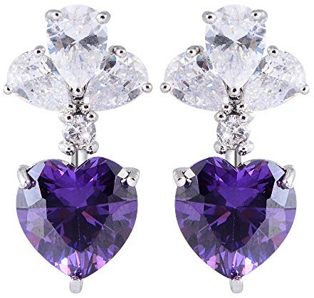 RIZILIA Orecchini pendenti a goccia con cuore tagliato a CZ [simulato viola ametista] in placcato oro bianco, semplice ed elegante moderno