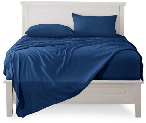 FARFALLAROSSA Lenzuola Una Piazza e Mezza Completo, Materiale 100% Puro Cotone, Lenzuola e 1 Federa da Letto, Biancheria da Letto, blu navy