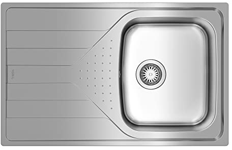 TEKA Fregadero Encastrado 1 Cubeta con Escurridor Izquierda, Acero Inoxidable Pulido, Profundidad 170 mm, Mueble 45 cm, Válvula Manual con Canasta y Sifón, Universe 45 T-XP 1C 1E