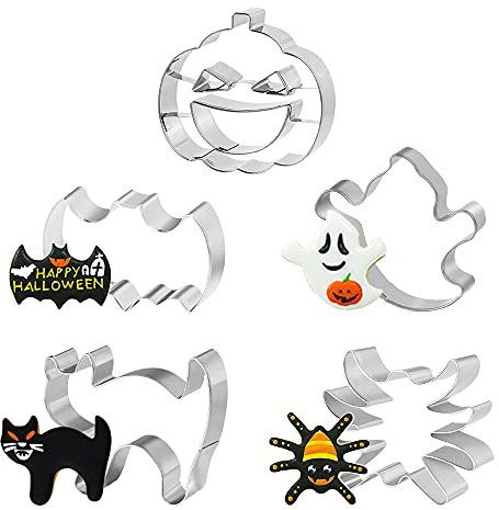 Cortapastas para Galletas Halloween, 5 PCS Moldes de Galletas para Pastel, Acero Inoxidable Cortapastas para Galletas, Halloween Decoración Fiesta, Cookie Fondant Formas