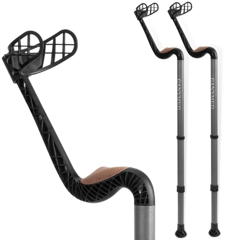 Ossenberg GANYMED® Unterarmgehhilfe - Gehhilfe mit anatomischem Softgriff aus Kork - höhenverstellbare Unterarmstütze aus Leichtmetall - Krücken mit Gummifuß - bis 120 KG - grau