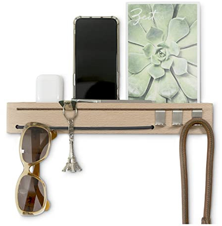 Sanni Shoo Schlüsselbrett Holz mit Ablage, Schlüsselhalter, Wand-Organizer und Schlüsselablage, Schlüssel-Aufbewahrung, Brillenhalter u. Schlüsselleiste modern, Flur Deko Wand, grau