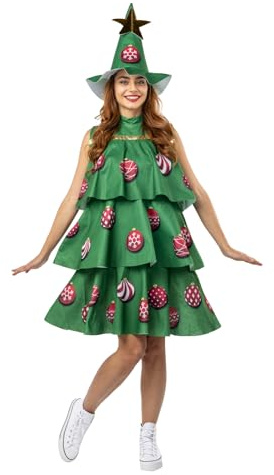 Funidelia Disfraz de árbol de Navidad para Mujer, Incluye túnica y Gorra, Navidad - Traje para Adultos para Fiestas, Carnaval y Halloween - Talla única