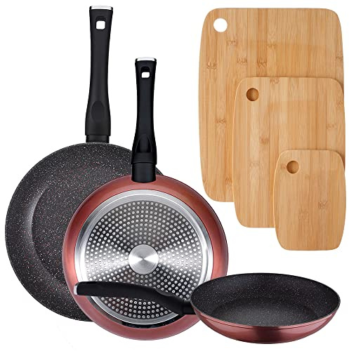 PACK DE 3 SARTENES Ø20/24 y 28 cms + SET DE 3 TABLAS DE BAMBÚ PARA TU COCINA