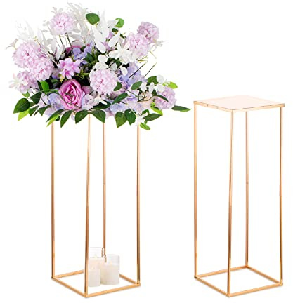 Sziqiqi Gold Vase For Wedding Centrepieces: 80cm Metal Rectangle Flower Stand With Plates Set of 2 - Display Rack Vases Decorations For Reception Party Event Christmas