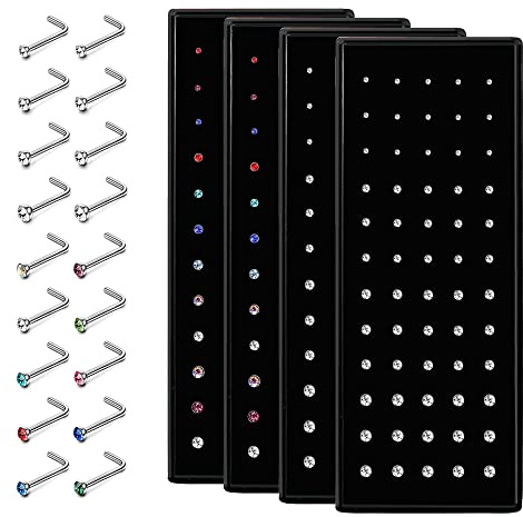 Dochais 240 Stück Nasenstecker L-förmiger Piercingschmuck 316L Edelstahl Set, Nasenpiercing Stecker, Knorpel Barbell Piercing für Frauen Männer 1,5/2/2,5/3mm 20G