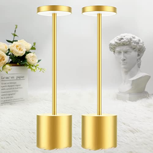 Hapfish 2 Stück LED Tischlampe, 5000mAh Akku Dimmbar Tischleuchte Gold | Aluminium, 3 Farbtemperatur, Touch Tischlampen Aufladbar für Indoor Outdoor Nachttisch Esstisch Bar Terrasse